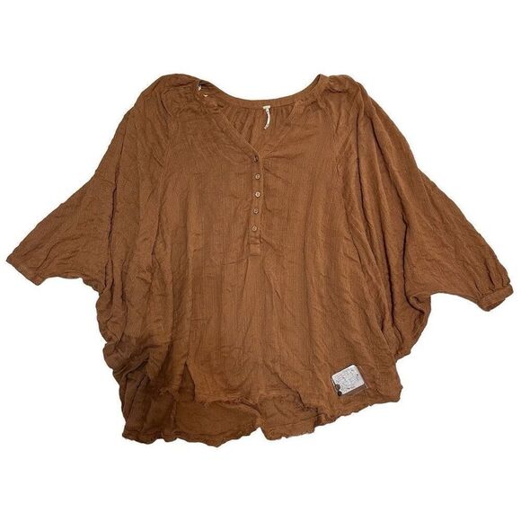 Free People / NWT Batwing Rustic Orange Brown V-neck Button Shirt Fall - Picture 2 of 10